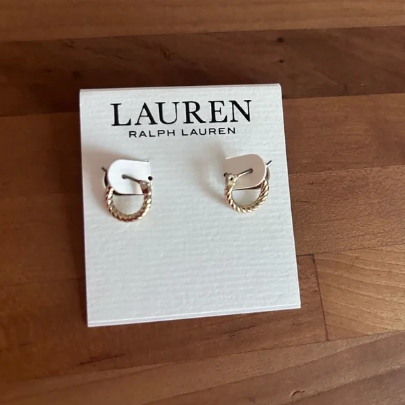 GIFT IDEA🎁Lauren Ralph Lauren small gold toned rope hoop earrings - NEW!! - Picture 2 of 5